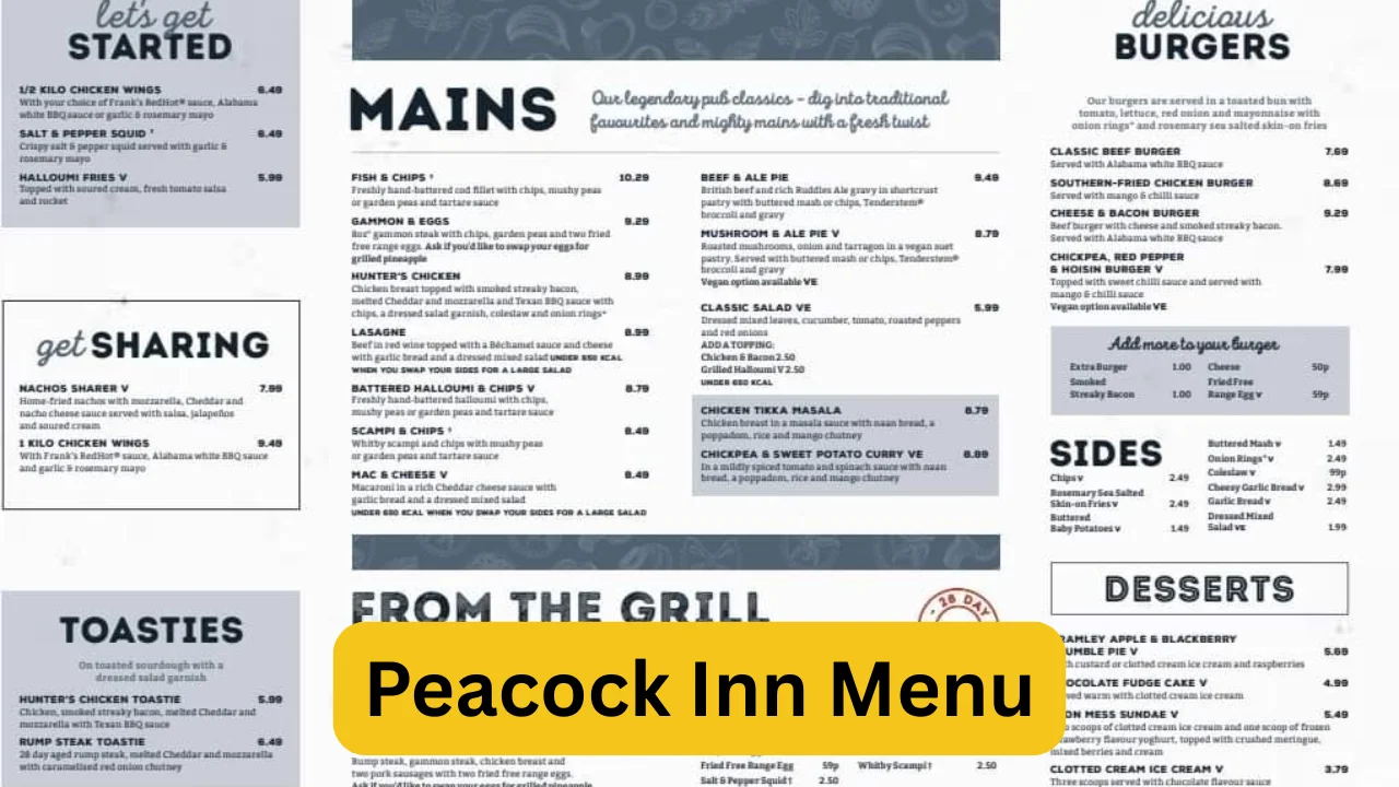 Peacock Inn Menu