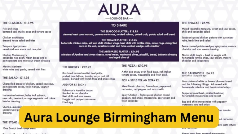 Aura Lounge Birmingham Menu