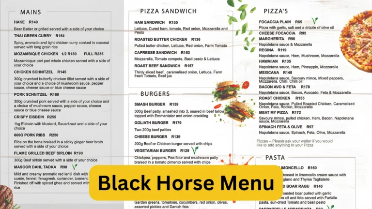 Black Horse Menu