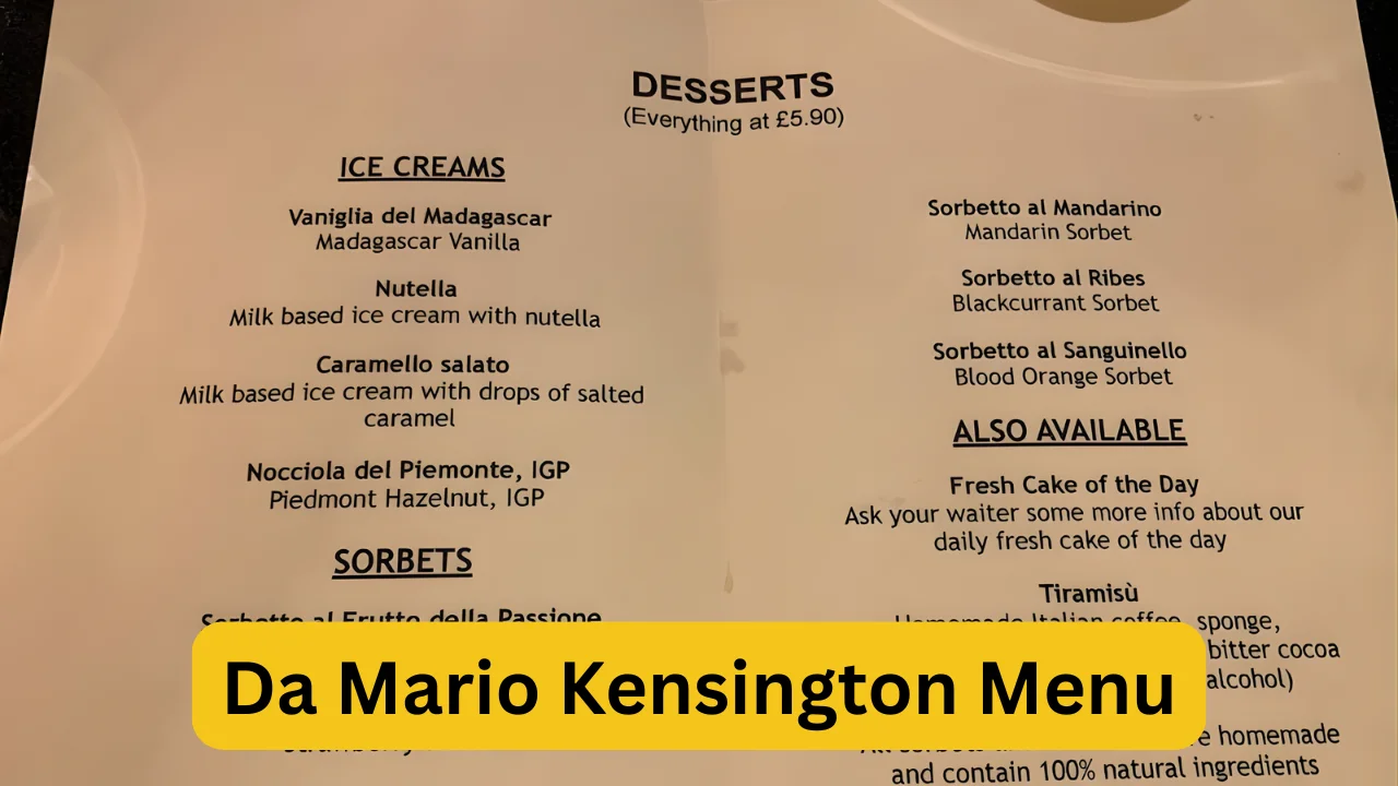 Da Mario Kensington Menu