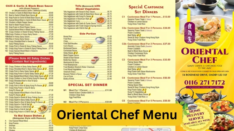Oriental Chef Menu
