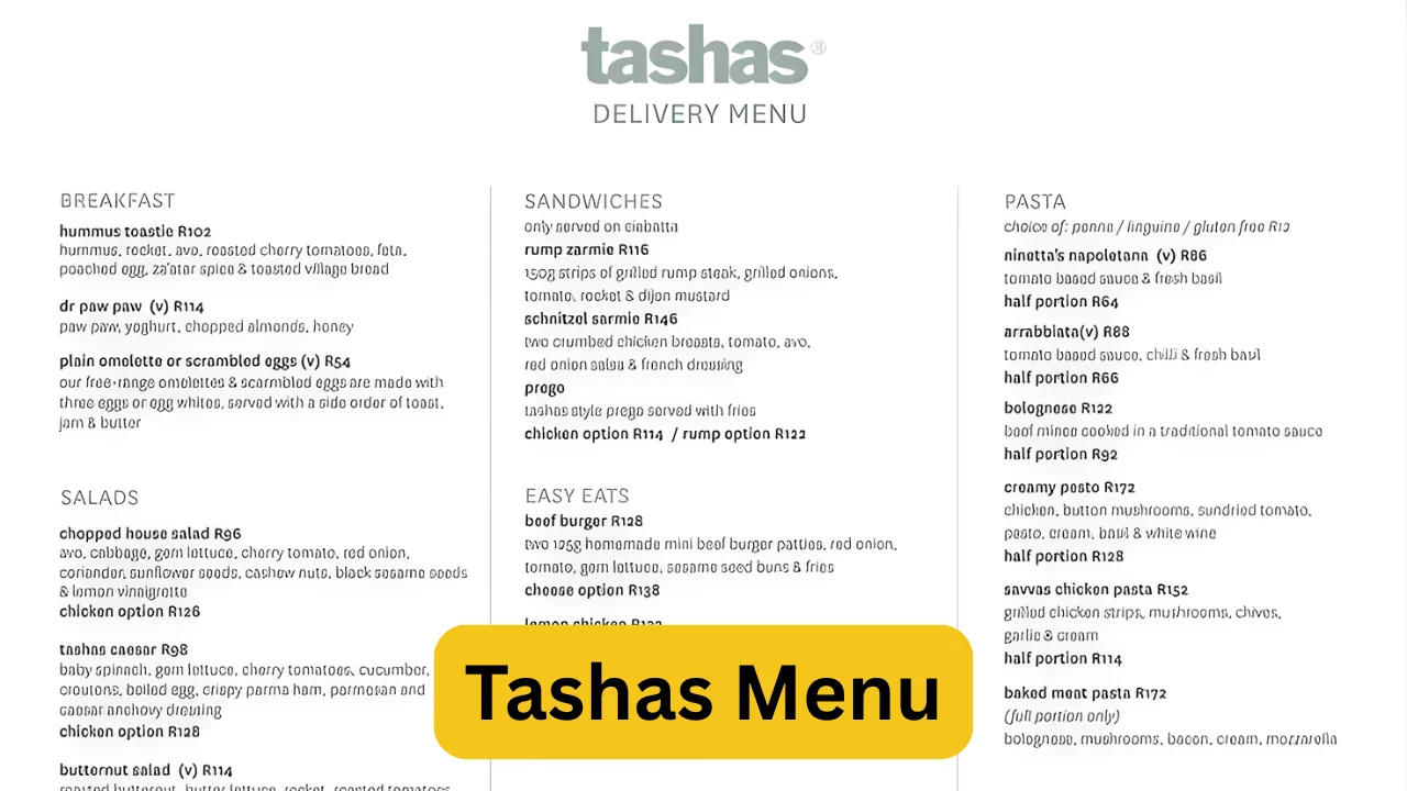 Tashas Menu