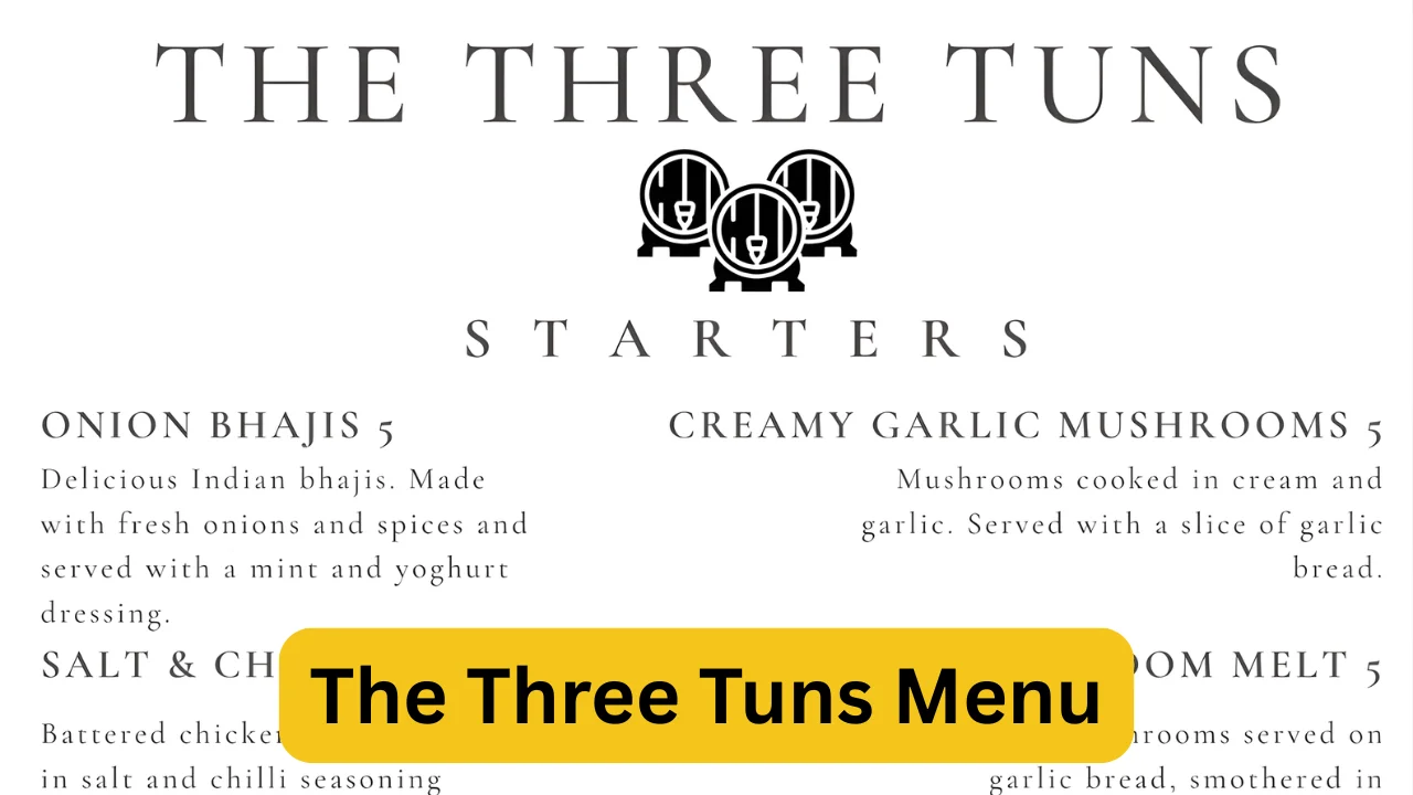 The Three Tuns Menu