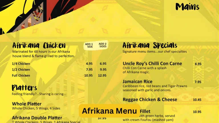 Afrikana Menu