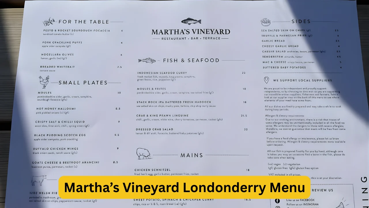 Martha’s Vineyard Londonderry Menu