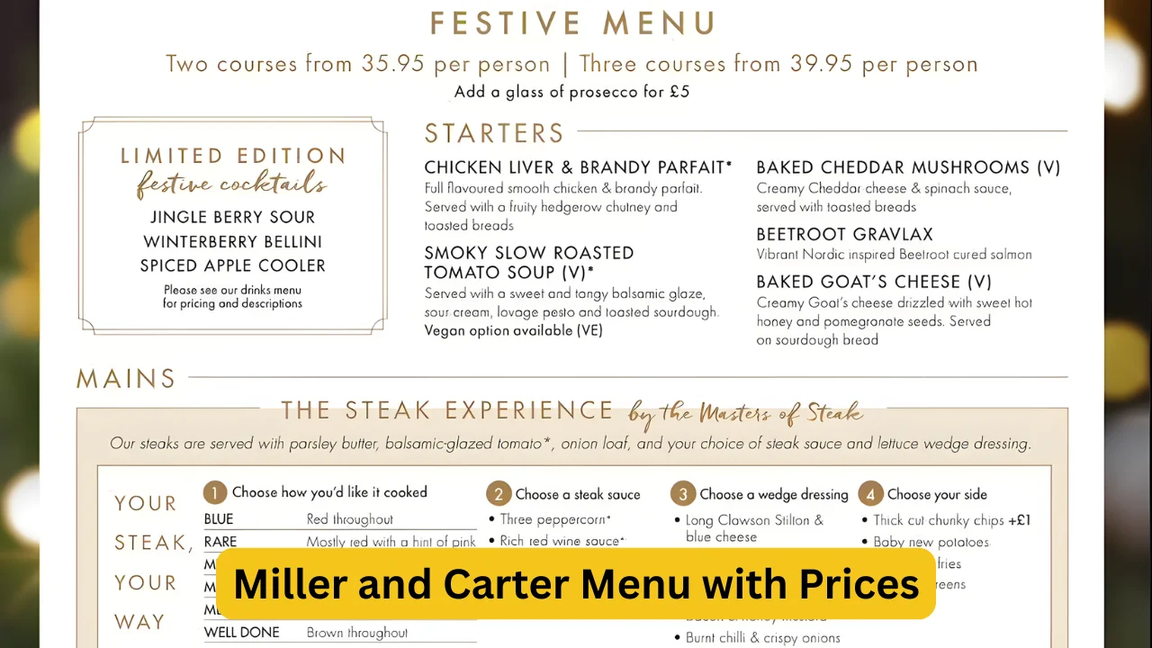 Miller and Carter Menu with Prices