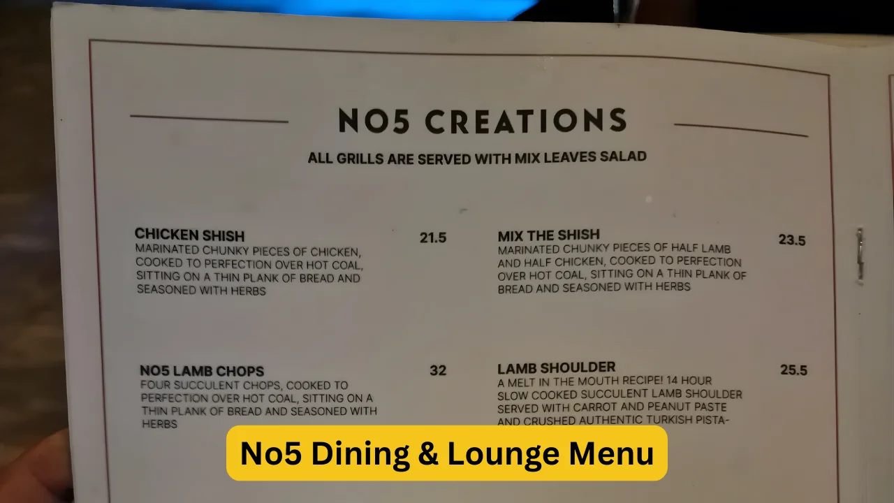 No5 Dining & Lounge Menu