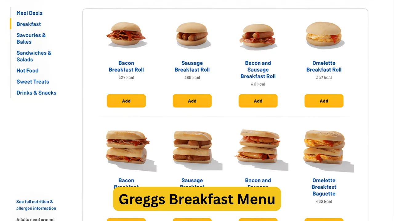 Greggs Breakfast Menu