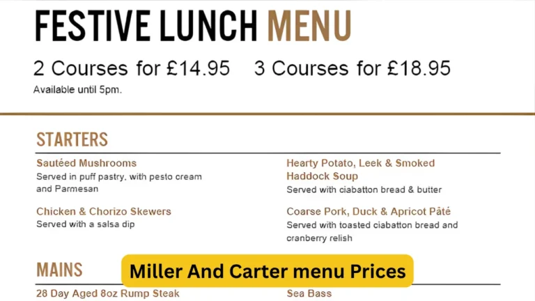 Miller And Carter menu Prices