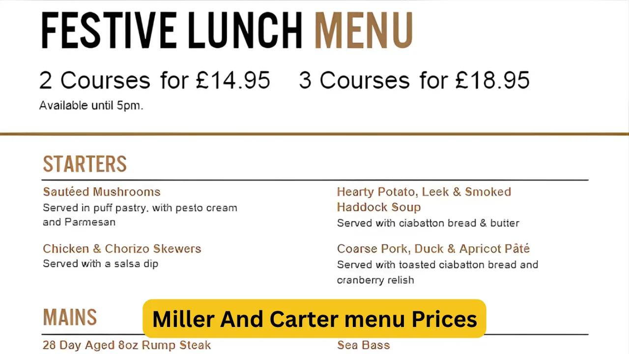 Miller And Carter menu Prices