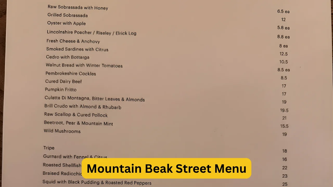 Mountain Beak Street Menu