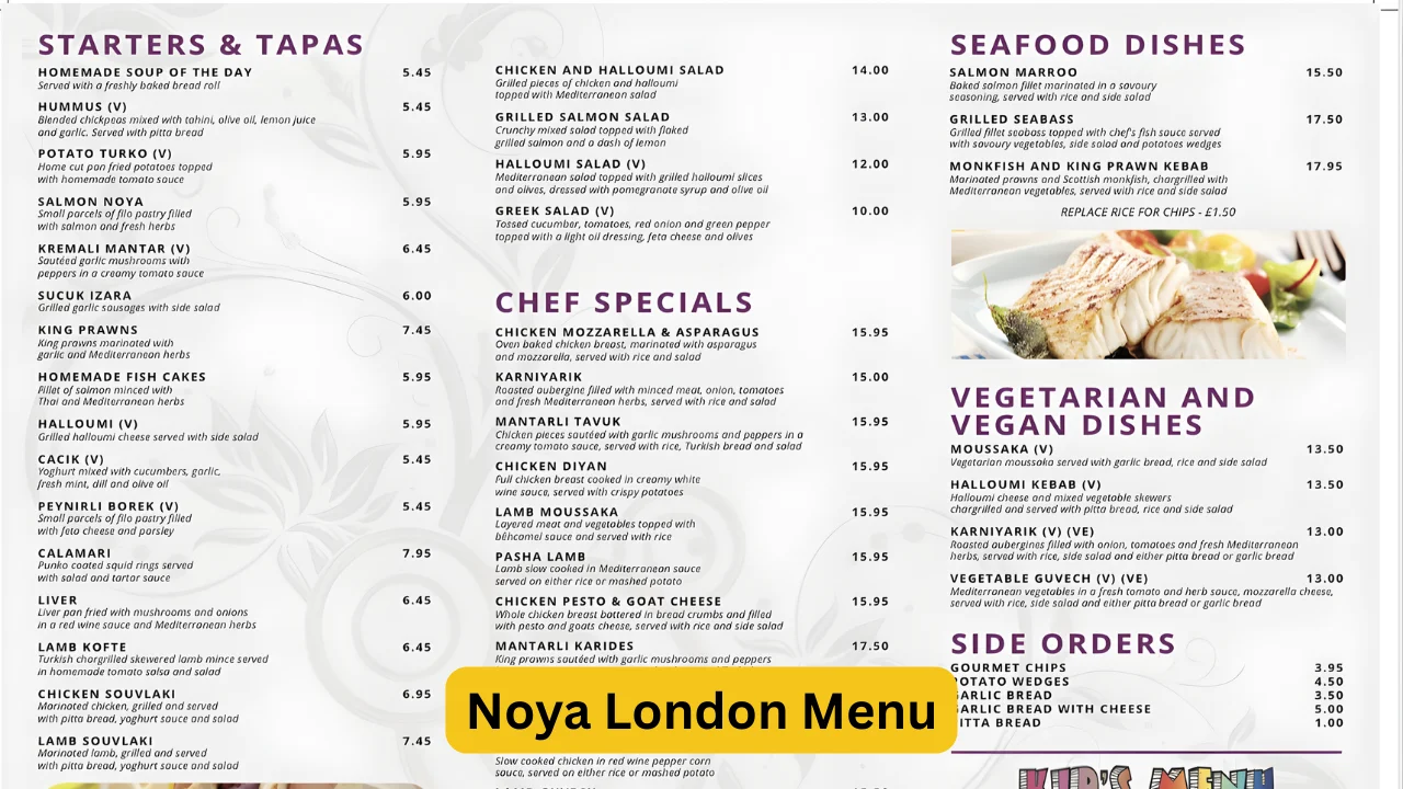 Noya London Menu