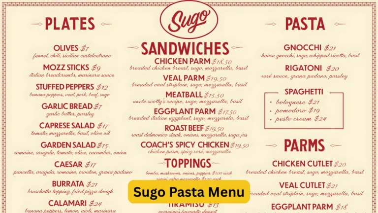 Sugo Pasta Menu