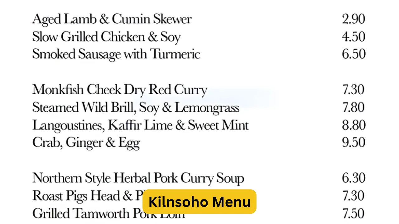Kilnsoho Menu