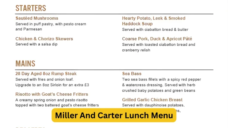 Miller And Carter Lunch Menu