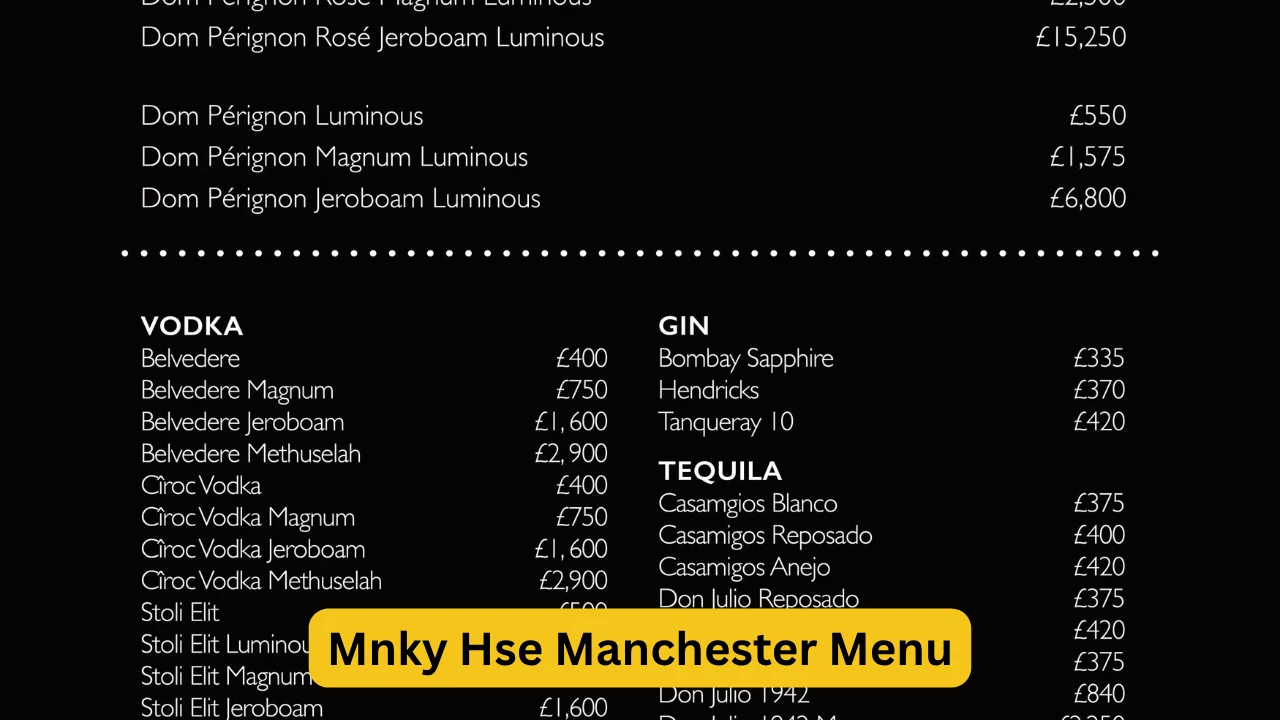 Mnky Hse Manchester Menu