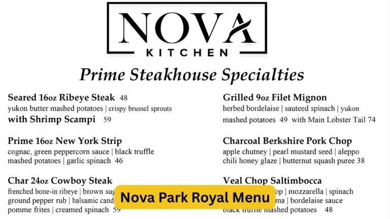 Nova Park Royal Menu