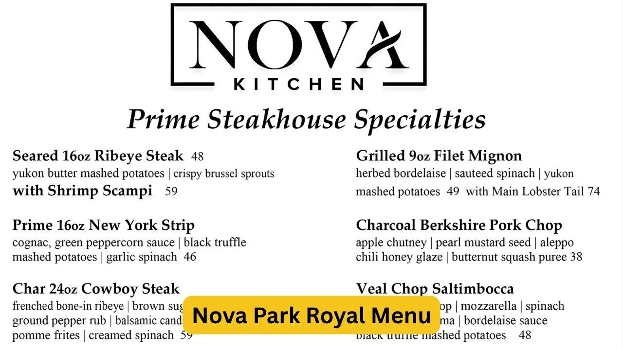 Nova Park Royal Menu
