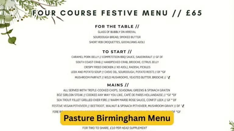 Pasture Birmingham Menu