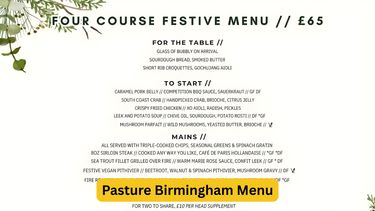 Pasture Birmingham Menu