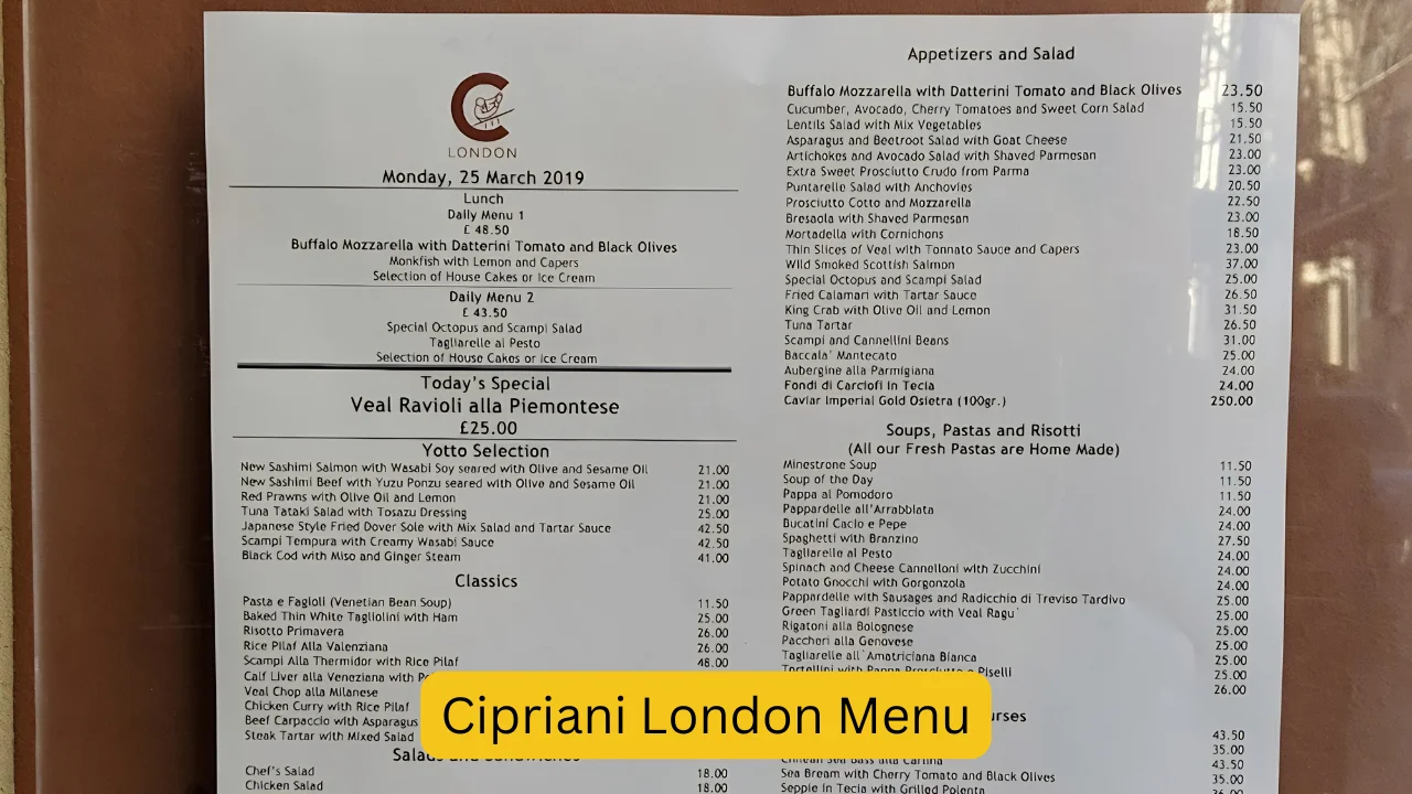 Cipriani London Menu