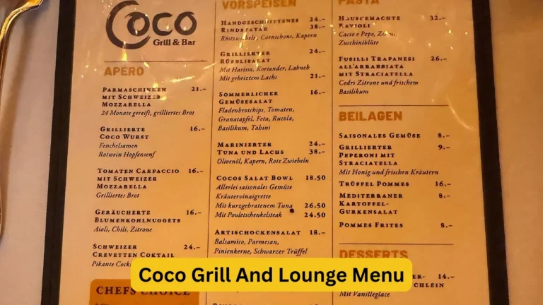 Coco Grill And Lounge Menu