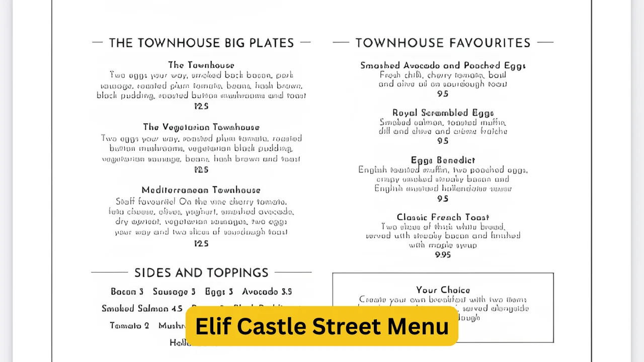 Elif Castle Street Menu