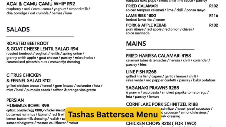Tashas Battersea Menu