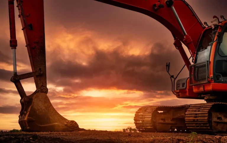 excavator at sunrise