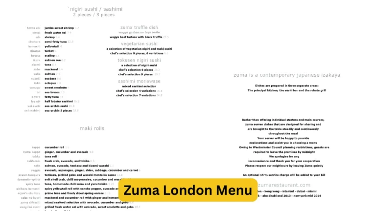 Zuma London Menu