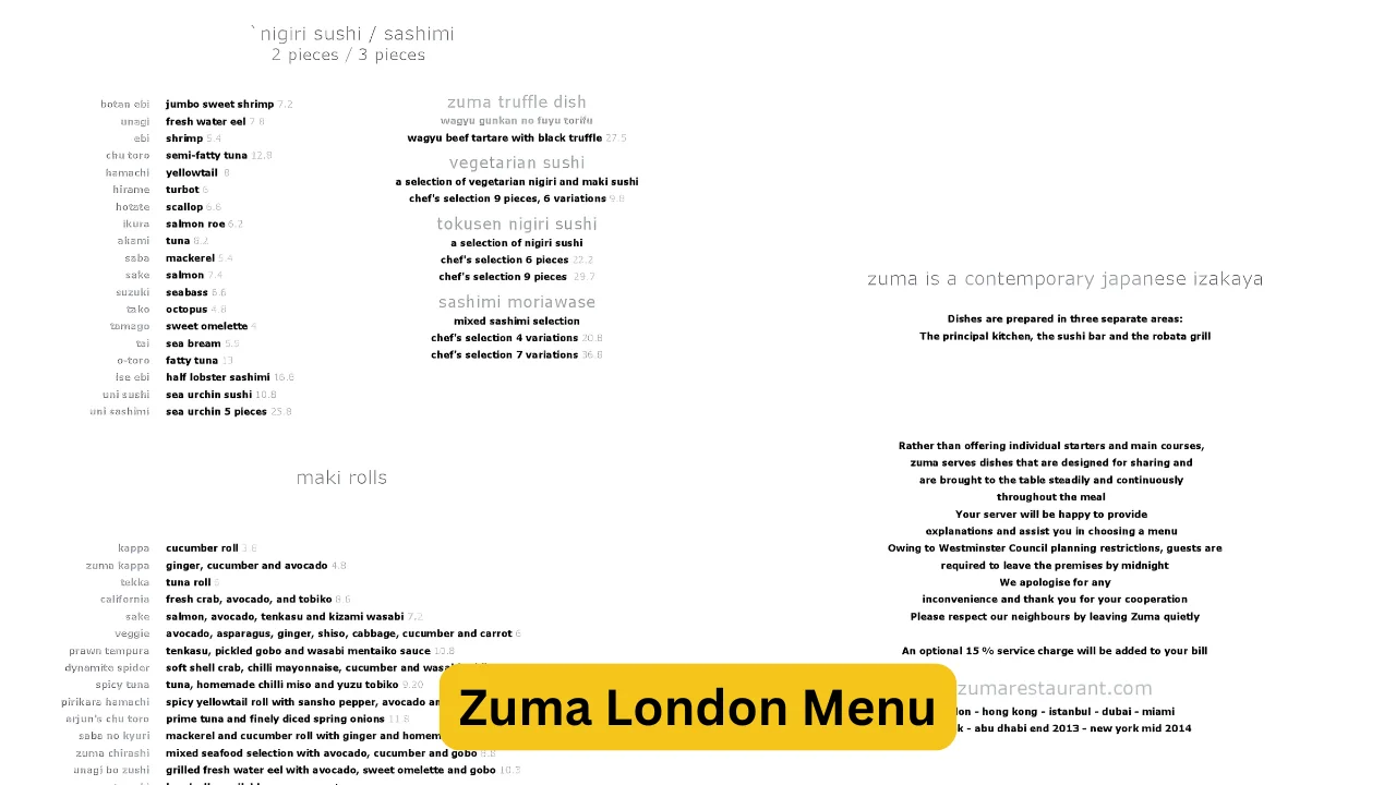 Zuma London Menu