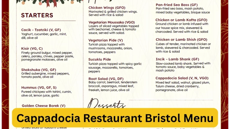 Cappadocia Restaurant Bristol Menu