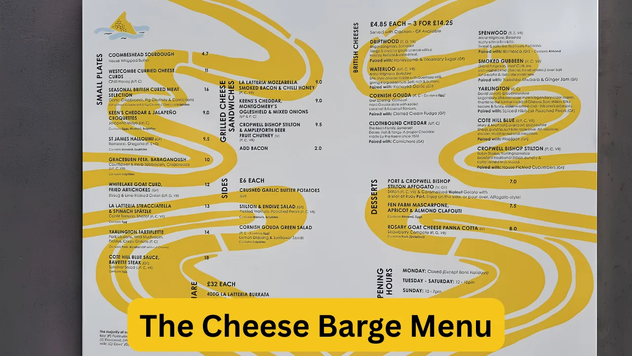 The Cheese Barge Menu