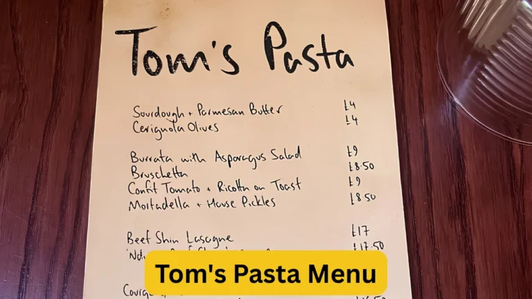 Tom's Pasta Menu
